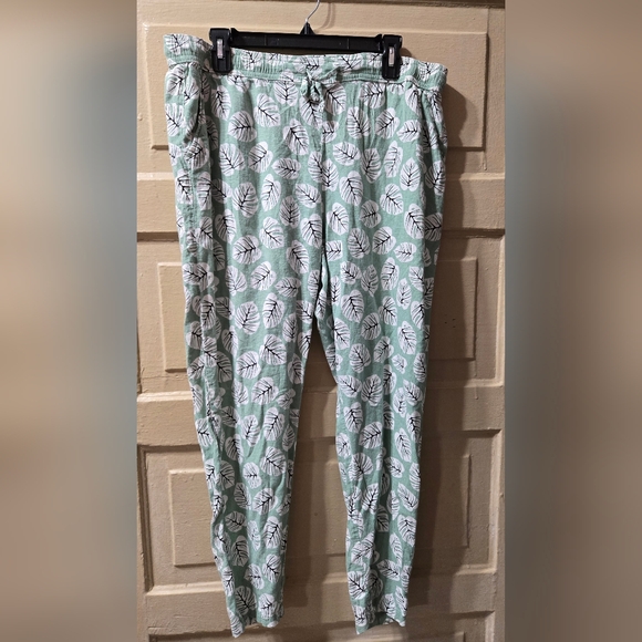 Serra Pants - Serra Linen Blend Green White Palm Print Lounge Pants W/Pockets GUC Size: XL